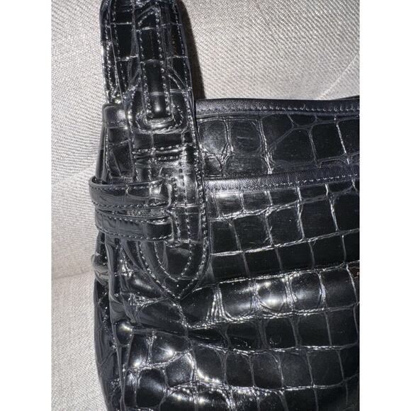 BRIGHTON Crocs Embossed Belted Black Patent Leather Shoulder Bag - Picture 3 of 14